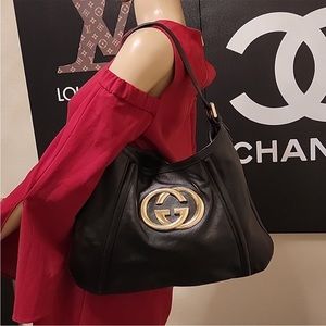 Authentic Gucci Britt Black Leather Shoulder Bag